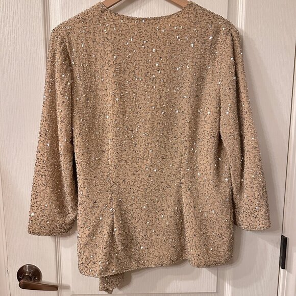 Chadwicks | Sz 12 All Over Sequin Beaded Champagne Wrap Jacket Shell  Evening - Picture 5 of 10